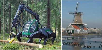 The univesity of Tampere (Finland) and a Finnish company developed a "Walking Harvester". The sawmill, the windmill, worked for 161 years, up to 1954, as a sawmill.